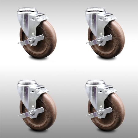 Service Caster 4 Inch SS High Temp Glass Filled Nylon Swivel Bolt Hole Caster Set with Brake SCC-SSBH20S514-GFNSHT-TLB-4